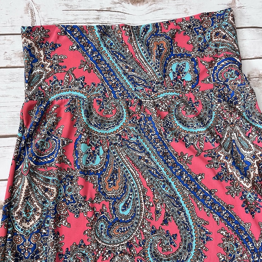 Y2K Long Slinky Maxi Skirt Women L Boho Western A Line Paisley Print Travel Knit